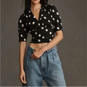 Anthropologie Black and White Polka Dot Crop Top